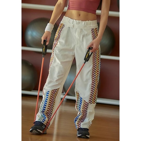 New Free People Movement Cargo Wide Leg Baggy Track Pants White Large - Picture 1 of 13